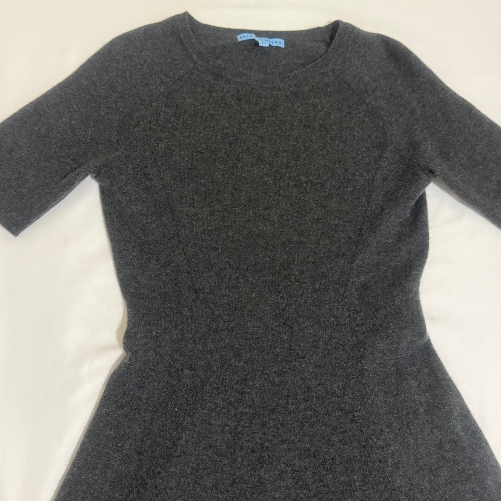 Antonio Melani 100% Cashmere Sweater Dress Gray Short Sleeve Fit Flare Small - Picture 3 of 12